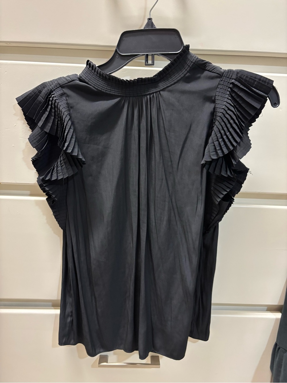 Womens FRAME Black Pleated Flutter Sleeve Top